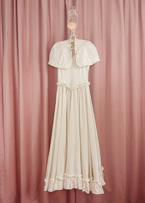 1940s Ivory Faille Ruffle Ballgown And Capelet