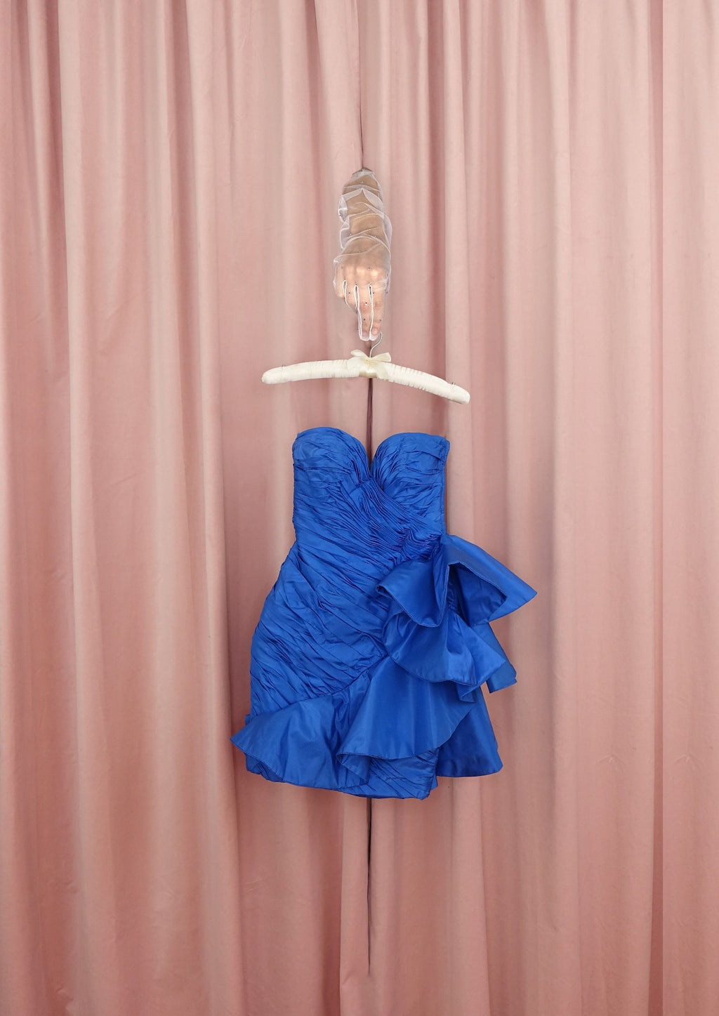 1980s 'Vicky Tiel' Cerulean Sweetheart Ruffle Mini Dress