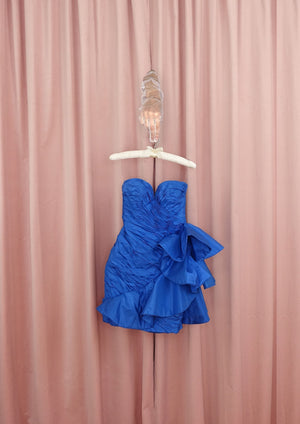 1980s 'Vicky Tiel' Cerulean Sweetheart Ruffle Mini Dress