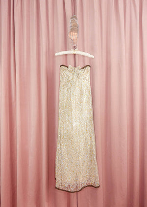 1960s 'Oscar de la Renta' Metallic Lace Column Gown