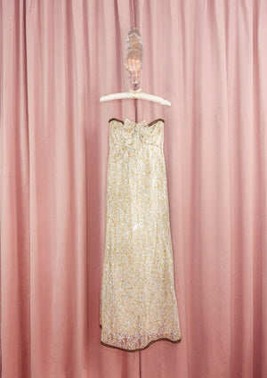 1960s 'Oscar de la Renta' Metallic Lace Column Gown Cha Cha Linda Vintage 1960s 'Oscar de la Renta' Metallic Lace Column Gown Cha Cha Linda Vintage