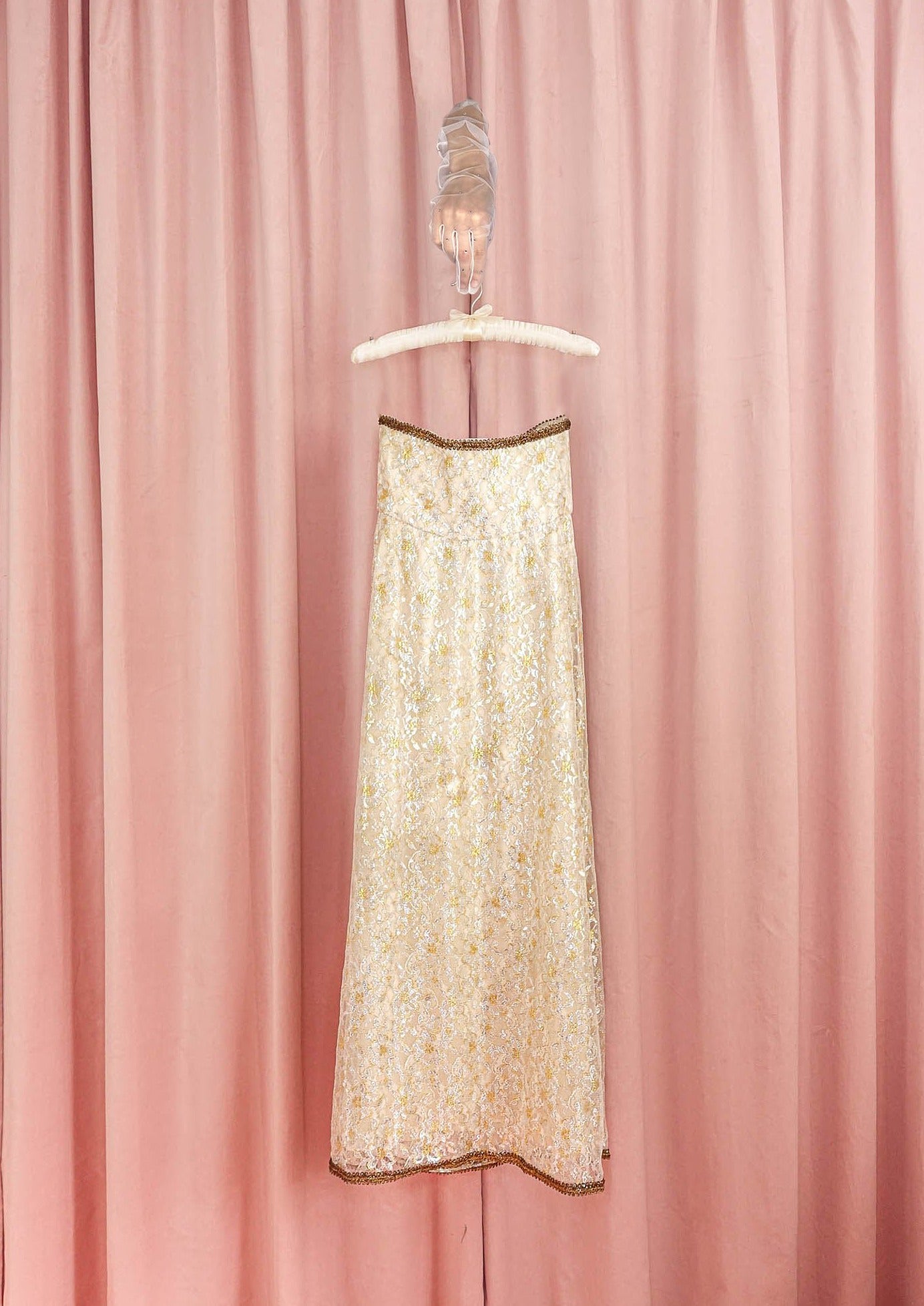 1960s 'Oscar de la Renta' Metallic Lace Column Gown