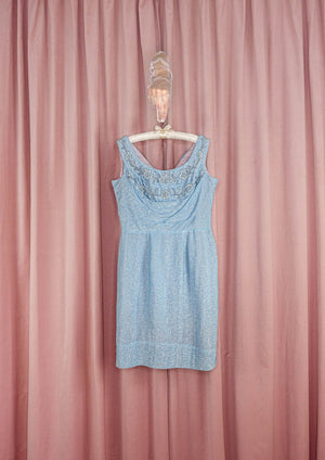1960s 'Lilli Diamond' Baby Blue Lurex Wiggle Dress