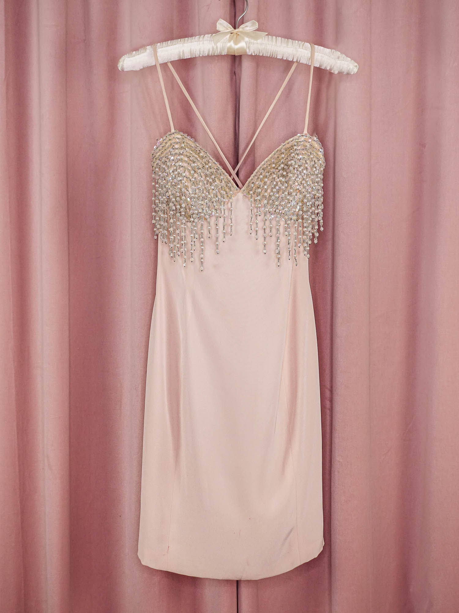 1990s Pale Pink Mini With Beaded Waterfall Bust