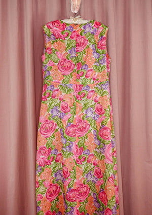 1960s Floral Maxi Dress With Pink Sheer Overlay