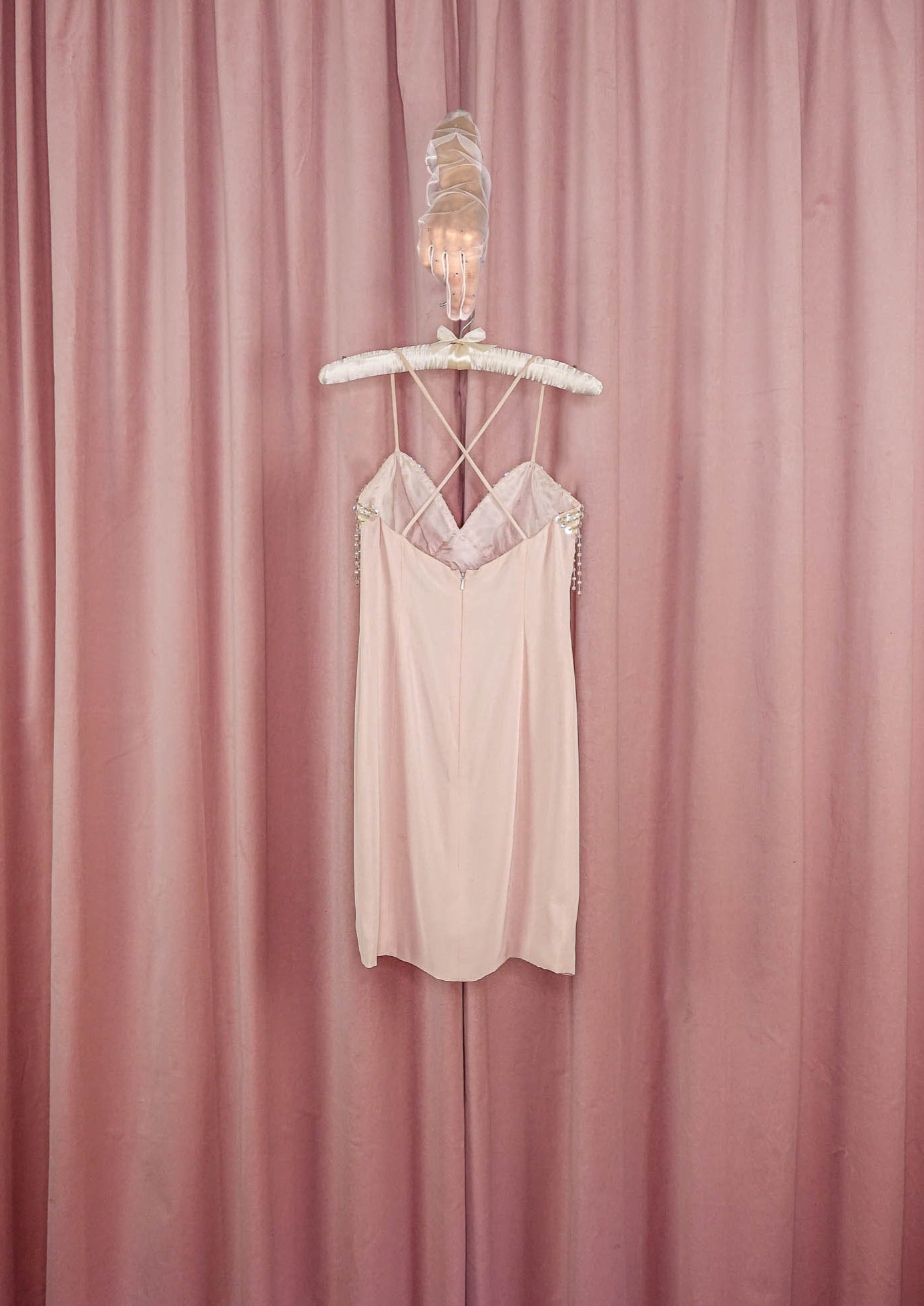 1990s Pale Pink Mini With Beaded Waterfall Bust