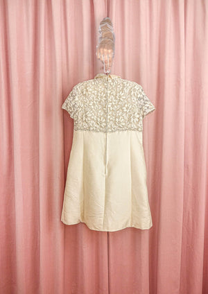 1960s Dupioni and Lace Shift Dress mini